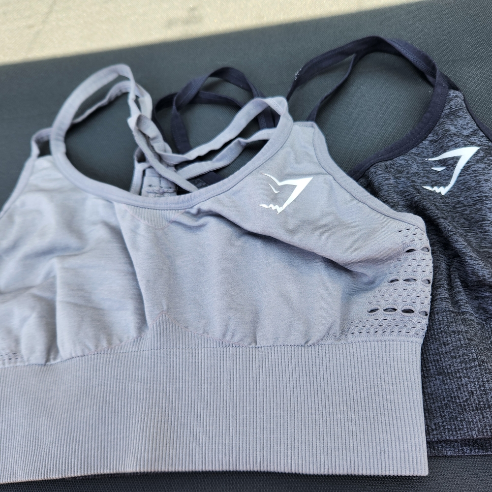 Gymshark Gray and Black Sports Bras with Moisture-Wicking Fabric (Set Of 2)